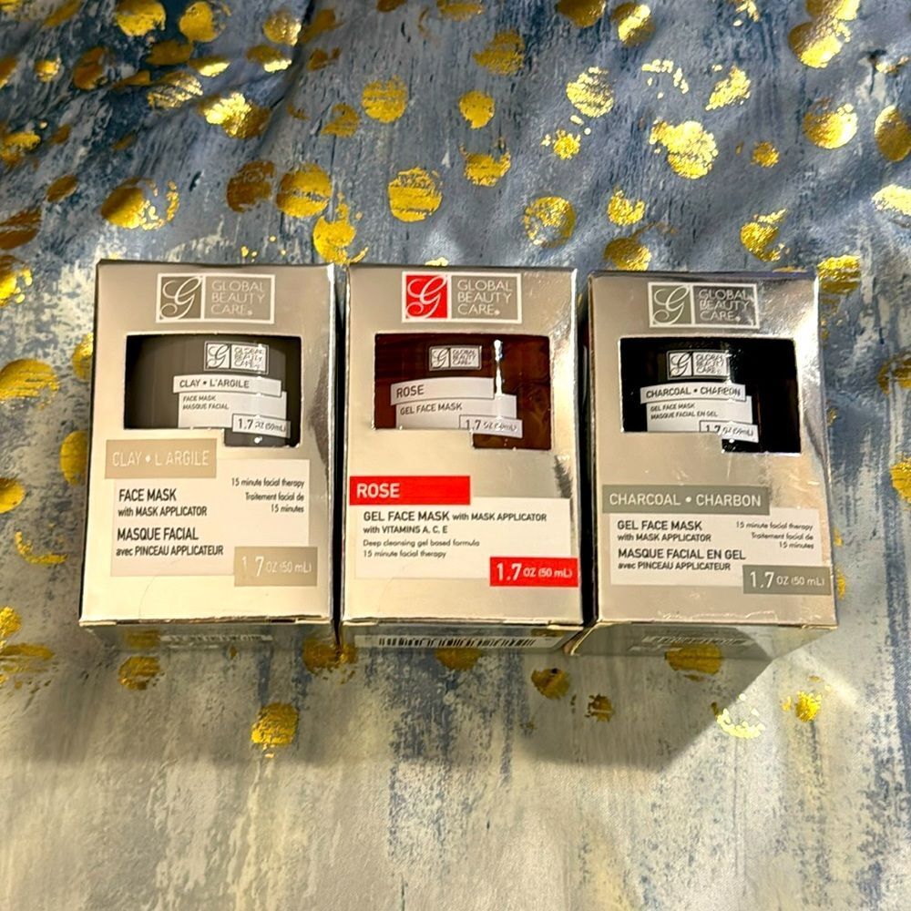 Global‎ beauty care bundle rose, clay and charcoal gel face mask skincare